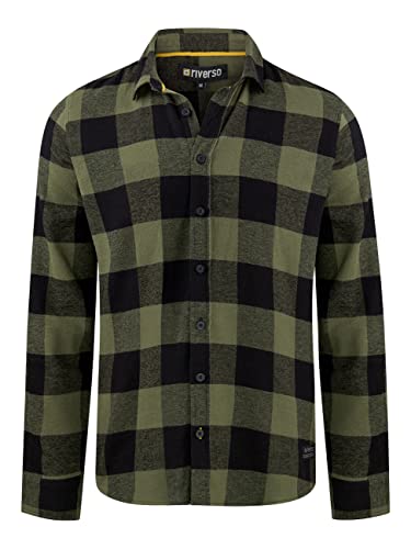 riverso Herren Freizeit Hemd RIVArne Regular Fit Karohemd Flanellhemd Holzfällerhemd Kariert Langarm Grün, M, 100% Baumwolle, Größe:M, Farbe:Ivy Green (12400) von riverso