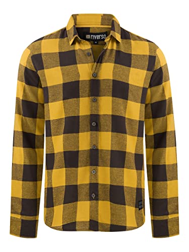 riverso Herren Freizeit Hemd RIVArne Regular Fit Karohemd Flanellhemd Holzfällerhemd Kariert Langarm Gelb, 5XL, 100% Baumwolle, Größe:5XL, Farbe:Olive Yellow (10400) von riverso