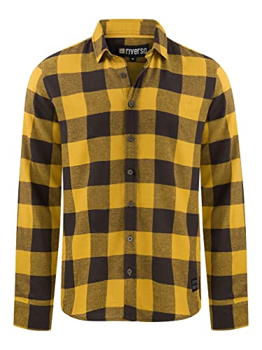 riverso Flanellhemd Herren Langarm Kariert Regular Fit RIVArne Hemd Holzfällerhemd Karohemd 100% Baumwolle Gelb, L, 100% Baumwolle, Größe:L, Farbe:Olive Yellow (10400) von riverso