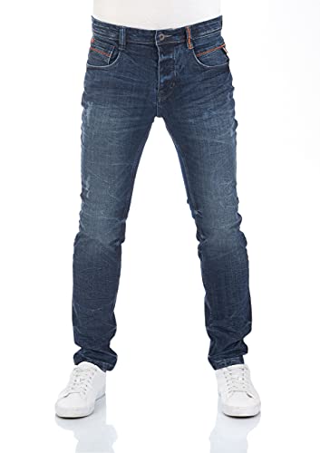 riverso Herren Jeans Hose RIVCaspar Slim Fit Jeanshose Used Look Baumwolle Denim Stretch Blau w34, Farbe:Dark Blue (D242), Länge:L36, Weite:34W von riverso