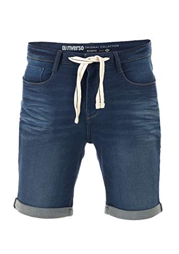 riverso Herren Jeans Shorts RIVPaul Kurze Hose Sommer Bermuda Stretch Denim Short Sweathose Baumwolle Grau Blau Dunkelblau w30 - w42, Größe:W 30, Farbe:Dark Blue Denim (D147) von riverso