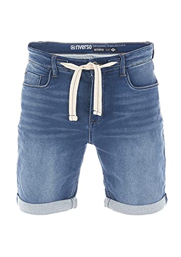 riverso Herren Jeans Shorts RIVPaul Kurze Hose Sommer Bermuda Stretch Denim Short Sweathose Baumwolle Grau Blau Dunkelblau w30 - w42, Größe:W 30, Farbe:Middle Blue Denim (M48) von riverso