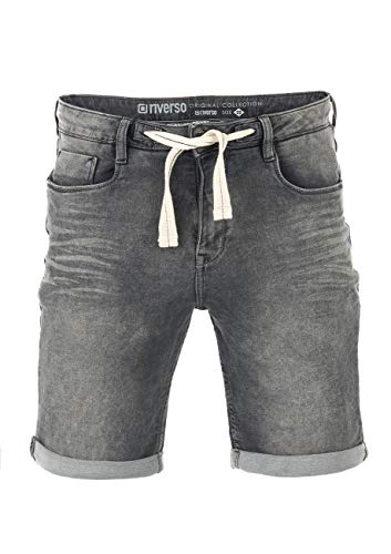 riverso Herren Jeans Shorts RIVPaul Kurze Hose Sommer Bermuda Stretch Denim Short Sweathose Baumwolle Grau Blau Dunkelblau w30 - w42, Größe:W 33, Farbe:Grey Denim (G37) von riverso