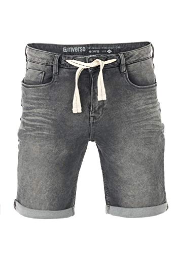 riverso Jeans Shorts Herren Stretch Kurz Kordelzug Regular Fit RIVPaul Kurze Hosen Bermuda Shorts Sommer Denim Einfarbig, Größe:W 33, Farbe:Grey Denim (G37) von riverso