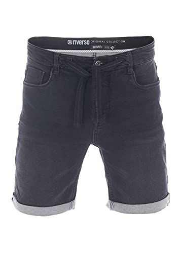 riverso Herren Jeans Shorts RIVPaul Kurze Hose Sommer Bermuda Stretch Denim Short Sweathose Baumwolle Schwarz w30 - w42, Größe:W 31, Farbe:Black Denim (B22) von riverso