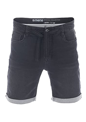 riverso Jeans Shorts Herren Stretch Kurz Kordelzug Regular Fit RIVPaul Kurze Hosen Bermuda Shorts Sommer Denim Einfarbig, Größe:W 38, Farbe:Black Denim (B22) von riverso