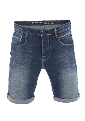 riverso Jeans Shorts Herren Stretch Kurz Regular Fit RIVTom Kurze Hosen Bermuda Shorts Sommer Denim Einfarbig, Größe:W 30, Farbe:Dark Blue Denim (D242) von riverso