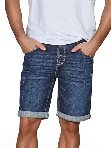 riverso Jeans Shorts Herren Stretch Kurz Regular Fit RIVTom Kurze Hosen Bermuda Shorts Sommer Denim Einfarbig, Größe:W 31, Farbe:Dark Blue Denim (D242) von riverso
