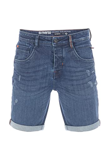 riverso Jeans Shorts Herren Stretch Kurz Regular Fit RIVTom Kurze Hosen Bermuda Shorts Sommer Denim Einfarbig, Größe:W 38, Farbe:Dark Blue Denim (D250) von riverso