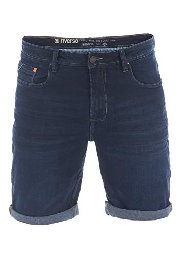 riverso Jeans Shorts Herren Stretch Kurz Regular Fit RIVUdo Kurze Hosen Bermuda Shorts Sommer Denim Einfarbig, Größe:W 31, Farbe:Dark Blue Denim Stretch (D233) von riverso