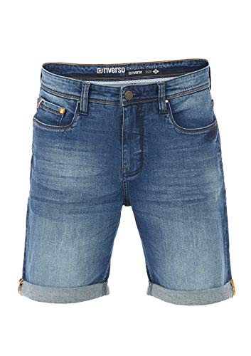 riverso Herren Jeans Shorts RIVUdo Kurze Hose Regular Fit Denim Stretch Short Baumwolle Bermuda Sommer Blau w34, Größe:W 34, Farbe:Middle Blue Denim Stretch (M214) von riverso