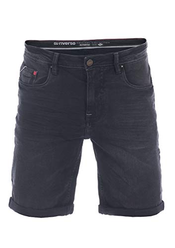 riverso Herren Jeans Shorts RIVUdo Kurze Hose Regular Fit Denim Stretch Short Baumwolle Bermuda Sommer Schwarz w38, Größe:W 38, Farbe:Black Denim Stretch (B122) von riverso