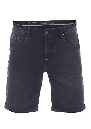 riverso Jeans Shorts Herren Stretch Kurz Regular Fit RIVUdo Kurze Hosen Bermuda Shorts Sommer Denim Einfarbig, Größe:W 38, Farbe:Black Denim Stretch (B122) von riverso