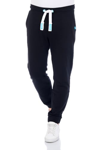 riverso Jogginghose Herren Baumwolle lang RIVLino Regular Fit Sweatpants Trainingshose Freizeithose Sporthose, Größe:L, Farbe:Black-Tropical Turquiose von riverso