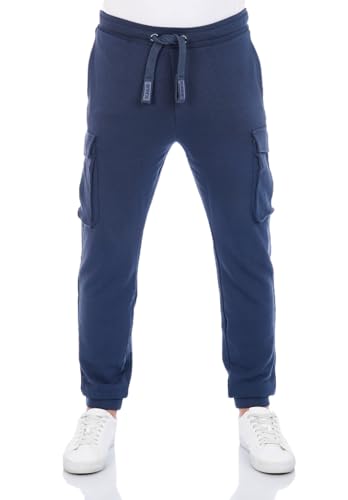 riverso Cargo Jogginghose Herren Baumwolle lang Regular Fit RIVLoris Cargohose Sporthose Trainingshose Freizeithose Taschen Blau L, Größe:L, Farbe:Navy von riverso