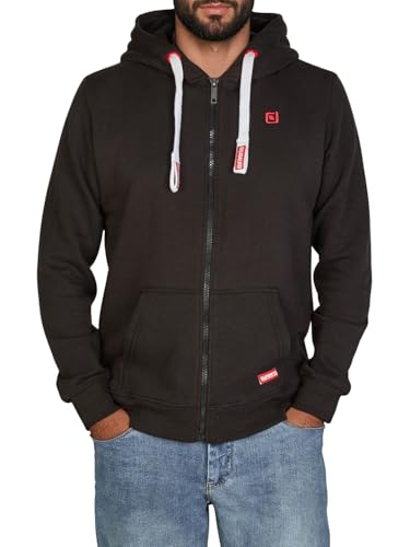 riverso Sweatjacke Herren mit Kapuze Reißverschluss Regular Fit RIVNoah Kapuzenjacke Hoodie Kapuzenpullover Schwarz XL, Größe:XL, Farbe:Black-Formula Red (24002) von riverso