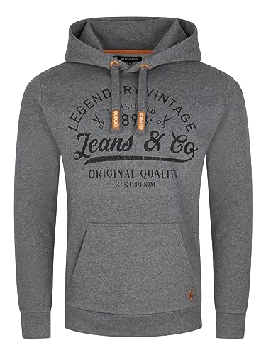 riverso Hoodie Herren Regular Fit RIVArmin Kapuzenpullover Pullover Print Grau L, Größe:L, Farbe:Grey Melange Standard 2 von riverso