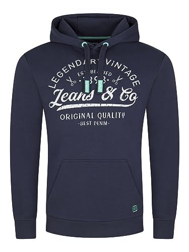 riverso Herren Kapuzenpullover RIVArmin Hoodie Sweatshirt Pullover Kapuze Kängurutaschen Regular Fit Baumwolle Print Navy L, Größe:L, Farbe:Navy von riverso