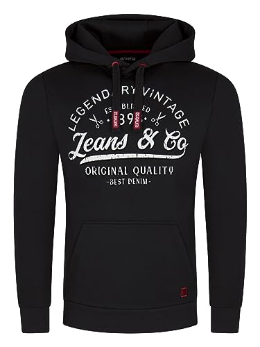 riverso Hoodie Herren Regular Fit RIVArmin Kapuzenpullover Pullover Print Schwarz L, Größe:L, Farbe:Black von riverso