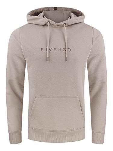 riverso Herren Kapuzenpullover RIVErik Hoodie Sweatshirt Pullover Logo Kapuze Kängurutaschen Regular Einfarbig Baumwolle Beige 4XL, Größe:4XL, Farbe:Dark Beige (20400) von riverso