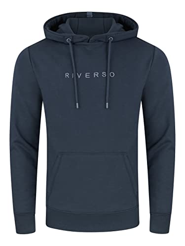 riverso Herren Kapuzenpullover RIVErik Hoodie Sweatshirt Pullover Logo Kapuze Kängurutaschen Regular Einfarbig Baumwolle Blau L (L, Dark Blue (19400)) von riverso