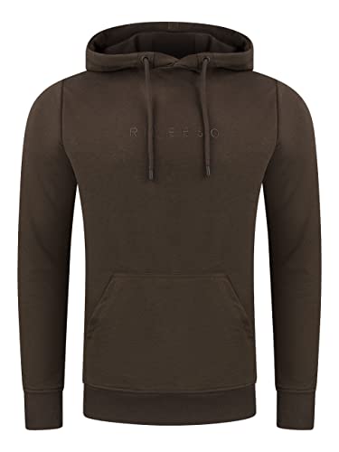 riverso Herren Kapuzenpullover RIVErik Hoodie Sweatshirt Pullover Logo Kapuze Kängurutaschen Regular Einfarbig Baumwolle Braun S, Größe:S, Farbe:Dark Brown (21400) von riverso