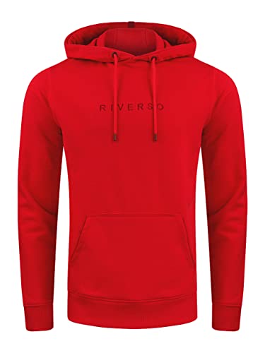 riverso Herren Kapuzenpullover RIVErik Hoodie Sweatshirt Pullover Logo Kapuze Kängurutaschen Regular Einfarbig Baumwolle Rot 3XL, Größe:3XL, Farbe:Middle Red (15300) von riverso