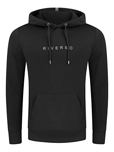 riverso Herren Kapuzenpullover RIVErik Hoodie Sweatshirt Pullover Logo Kapuze Kängurutaschen Regular Einfarbig Baumwolle Schwarz 3XL, Größe:3XL, Farbe:Black (24000) von riverso