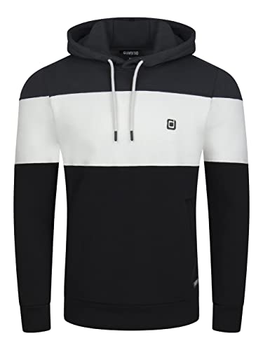 riverso Herren Kapuzenpullover RIVRemo Hoodie Sweatshirt Pullover Kapuze Kängurutaschen Regular Fit Farbblock Baumwolle 3XL, Größe:3XL, Farbe:Black-White-Anthracite Grey von riverso