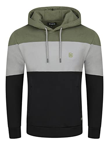 riverso Herren Kapuzenpullover RIVRemo Hoodie Sweatshirt Pullover Kapuze Kängurutaschen Regular Fit Farbblock Baumwolle 3XL, Größe:3XL, Farbe:Ivy Olive-Dawn Grey-Black von riverso