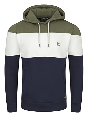 riverso Herren Kapuzenpullover RIVRemo Hoodie Sweatshirt Pullover Kapuze Kängurutaschen Regular Fit Farbblock Baumwolle 3XL, Größe:3XL, Farbe:Ivy Olive-White-Navy von riverso