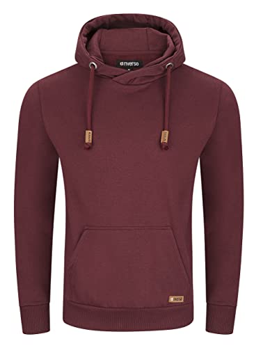 riverso Herren Kapuzenpullover RIVJulian Regular Fit Hoodie Pullover Taschen Streetwear Cross-Over-Kragen Basic Kapuze Sweatshirt Sportswear Rot 3XL, Größe:3XL, Farbe:Port Red von riverso