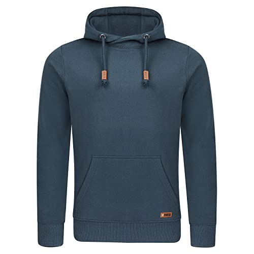 riverso Herren Kapuzenpullover RIVJulian Regular Fit Hoodie Pullover Taschen Streetwear Cross-Over-Kragen Basic Kapuze Sweatshirt Sportswear Blau L, Größe:L, Farbe:Navy von riverso