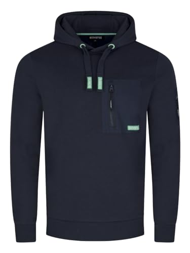 riverso Herren Kapuzenpullover RIVLasse Regular Fit Hoodie Tasche Pullover Reißverschluss Streetwear Kapuzenpullover Kapuze Langarm Sweatshirt Navy L, Größe:L, Farbe:Navy von riverso