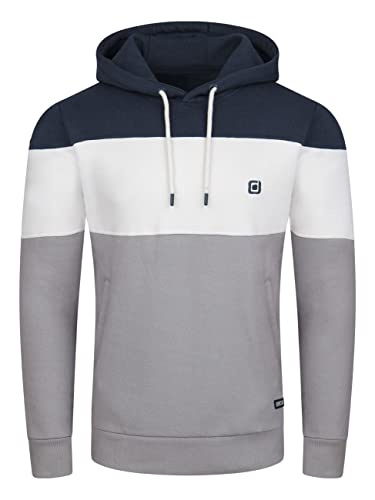 riverso Herren Kapuzenpullover RIVRemo Hoodie Sweatshirt Pullover Kapuze Kängurutaschen Regular Fit Farbblock Baumwolle 3XL, Größe:3XL, Farbe:Navy-White-Dawn Grey von riverso