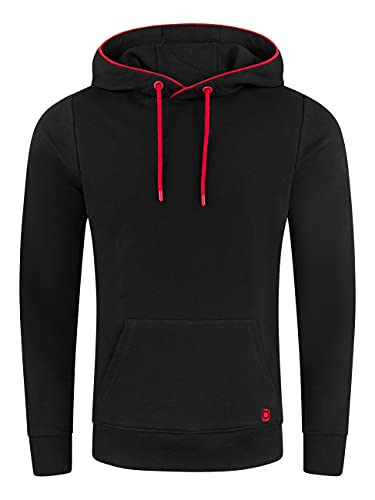 riverso Herren Kapuzenpullover RIVSandro Regular Fit Hoodie Tasche Pullover Streetwear Kapuze Langarm Sweatshirt Beige 5XL, Größe:5XL, Farbe:Black-Formula Red von riverso