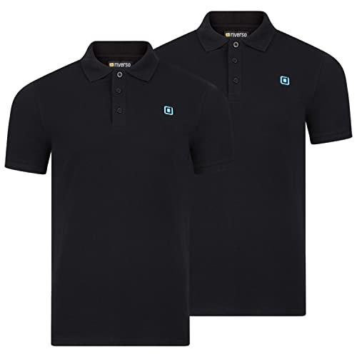 riverso Herren Poloshirt RIVJohn Basic 2er Pack Kurzarm Shirt Regular Fit Polohemd Kragen Baumwolle Einfarbig Knopfleiste Sommer S, Größe:S, Farbe:Black-Tropical Turquoise von riverso