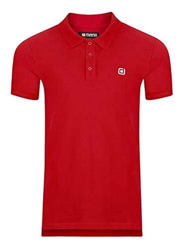 riverso Herren Poloshirt RIVJohn Basic Kurzarm Shirt Regular Fit Polohemd Kragen Baumwolle Einfarbig Knopfleiste Sommer Rot L, Größe:L, Farbe:Middle Red (15300) von riverso