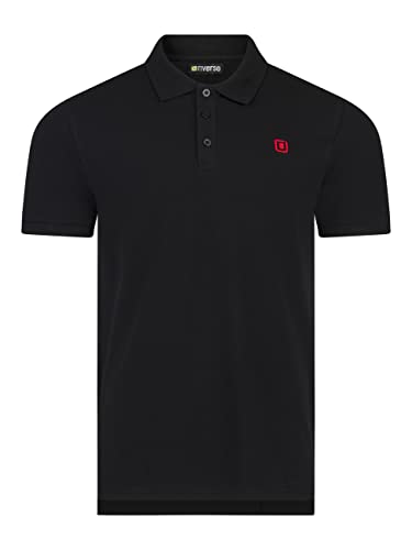 riverso Herren Poloshirt RIVJohn Basic Kurzarm Shirt Regular Fit Polohemd Kragen Baumwolle Einfarbig Knopfleiste Sommer Schwarz M, Größe:M, Farbe:Black-Formula Red von riverso