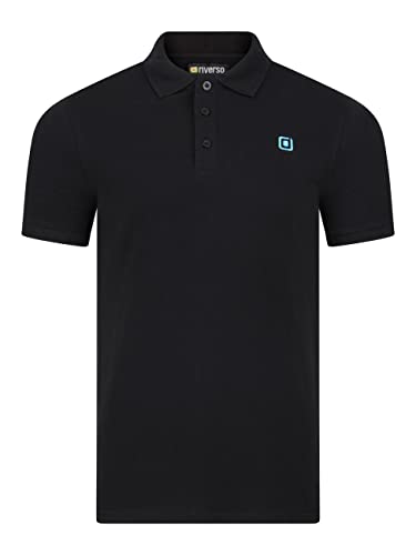 riverso Herren Poloshirt RIVJohn Basic Kurzarm Shirt Regular Fit Polohemd Kragen Baumwolle Einfarbig Knopfleiste Sommer Schwarz S, Größe:S, Farbe:Black-Tropical Turquoise von riverso