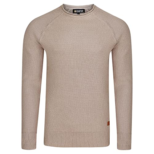 riverso Herren Pullover RIVElias Strickpullover Rundhals Sweatshirt Langarm Pulli 100% Baumwolle Basic Beige 3XL, Größe:3XL, Farbe:Dark Beige (20400) von riverso