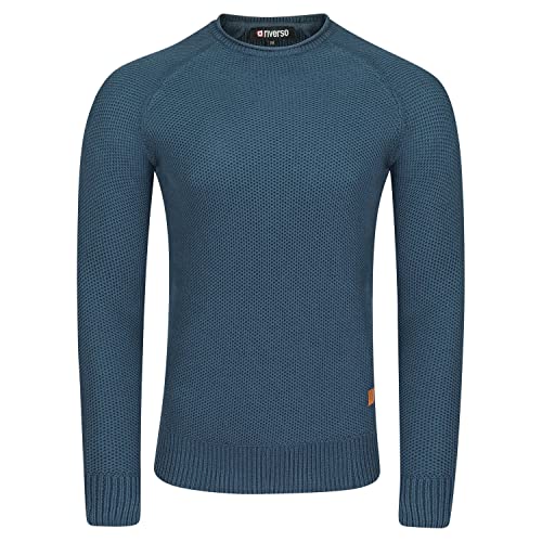 riverso Herren Pullover RIVElias Strickpullover Rundhals Sweatshirt Langarm Pulli 100% Baumwolle Basic Blau 3XL, Größe:3XL, Farbe:Dark Blue (19400) von riverso