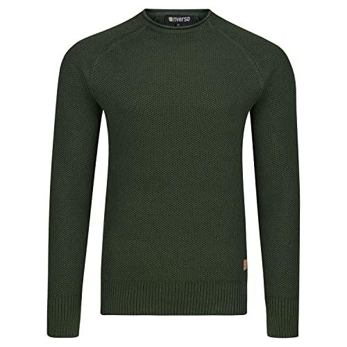 riverso Herren Pullover RIVElias Strickpullover Rundhals Sweatshirt Langarm Pulli 100% Baumwolle Basic Grün 4XL, Größe:4XL, Farbe:Dark Green (12400) von riverso