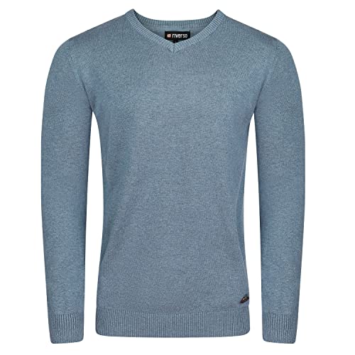 riverso Herren Pullover RIVEmil V-Neck Basic Strickpullover Organic Cotton Bio 100% Baumwolle Feinstrick Pulli Sweater Langarm Einfarbig Blau 4XL, Größe:4XL, Farbe:Blue (19000) von riverso