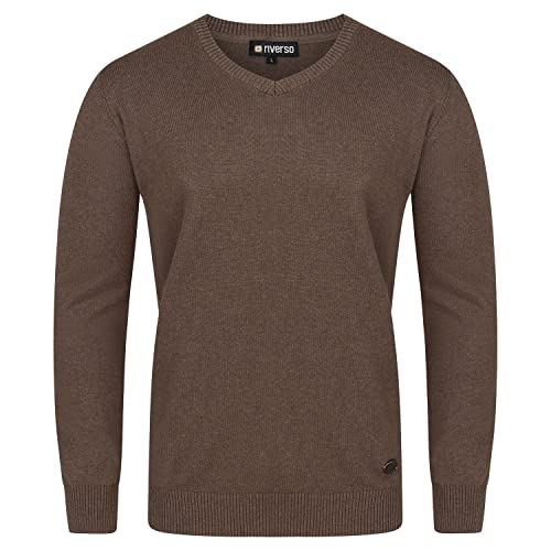 riverso Herren Pullover RIVEmil V-Neck Basic Strickpullover Organic Cotton Bio 100% Baumwolle Feinstrick Pulli Sweater Langarm Einfarbig Braun XXL, Größe:XXL, Farbe:Brown (21000) von riverso