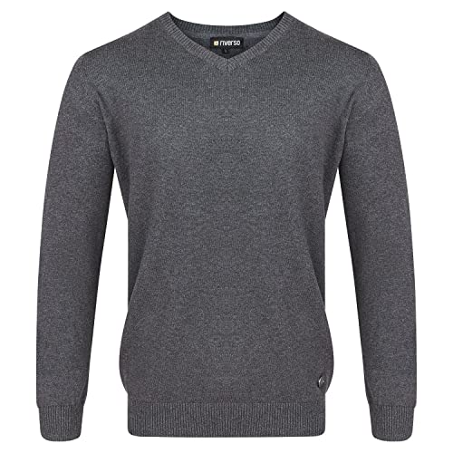 riverso Herren Pullover RIVEmil V-Neck Basic Strickpullover Organic Cotton Bio 100% Baumwolle Feinstrick Pulli Sweater Langarm Einfarbig Grau 3XL, Größe:3XL, Farbe:Dark Grey (23400) von riverso