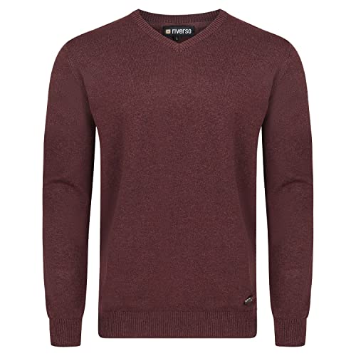 riverso Herren Pullover RIVEmil V-Neck Basic Strickpullover Organic Cotton Bio 100% Baumwolle Feinstrick Pulli Sweater Langarm Einfarbig Rot 3XL, Größe:3XL, Farbe:Dark Red (15400) von riverso
