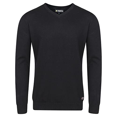 riverso Herren Pullover RIVEmil V-Neck Basic Strickpullover Organic Cotton Bio 100% Baumwolle Feinstrick Pulli Sweater Langarm Einfarbig Schwarz S, Größe:S, Farbe:Black (24000) von riverso