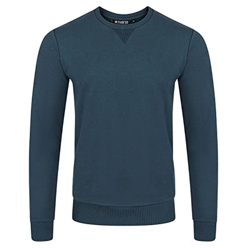 riverso Herren Pullover RIVPhillip Sweatshirt Basic Rundhals Sweater Pulli Langarm Regular Fit Einfarbig Blau 4XL, Größe:4XL, Farbe:Navy (19400) von riverso