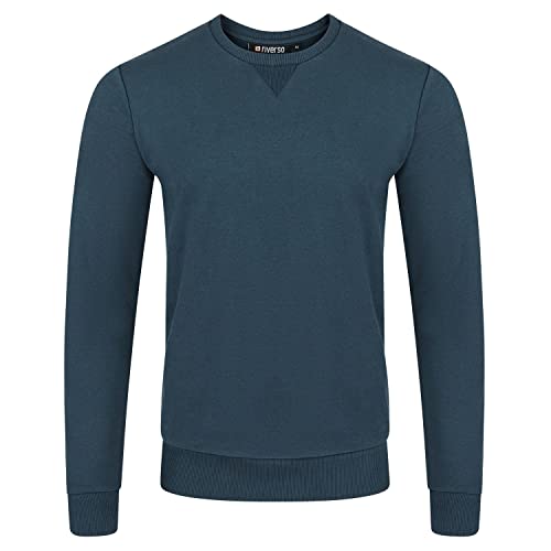 riverso Herren Pullover RIVPhillip Sweatshirt Basic Rundhals Sweater Pulli Langarm Regular Fit Einfarbig Blau L, Größe:L, Farbe:Navy (19400) von riverso